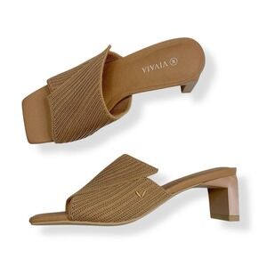 VIVAIA Jade Square Toe Block Heel Sandal Womens US 5 (EU 35) Tan Slip On Slide